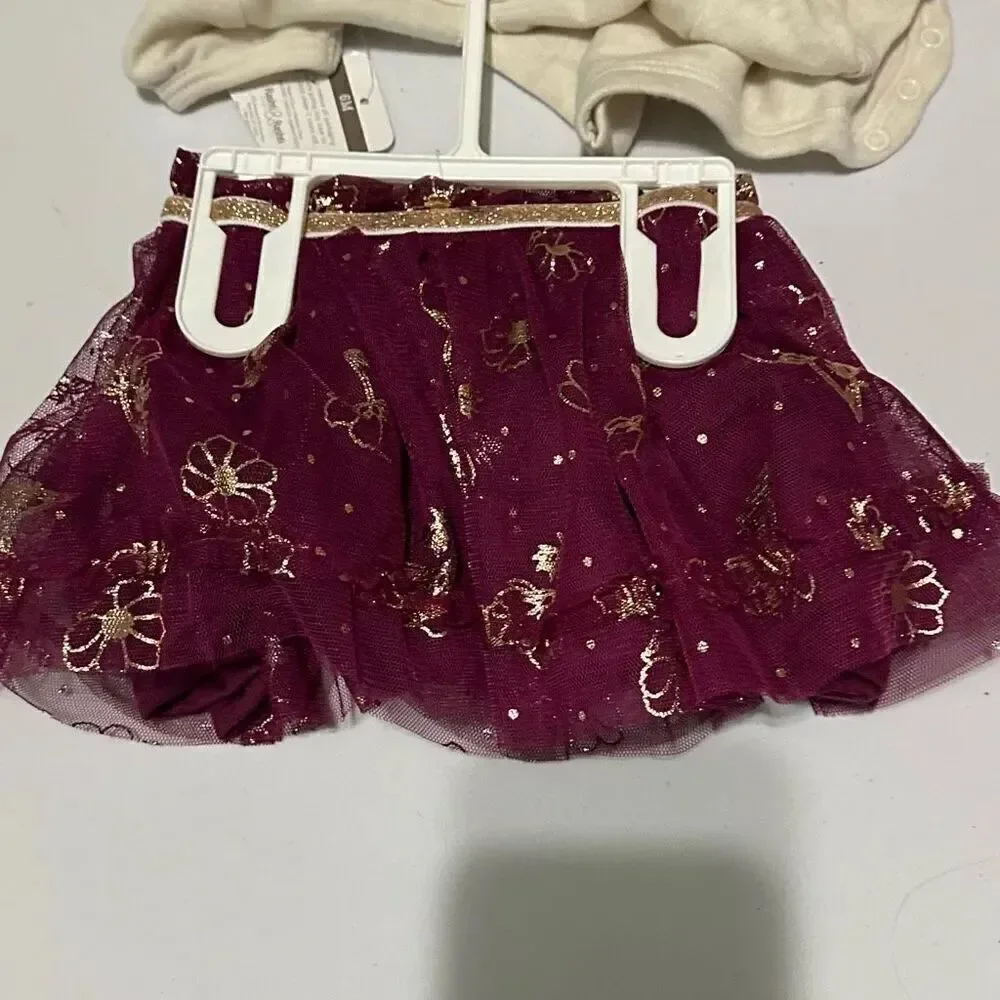 Baby Starter Cream and Maroon 2 piece skirt set | Size 6 Month